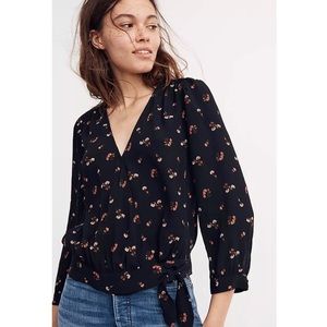 MADEWELL Black Floral Print Wrap Top
